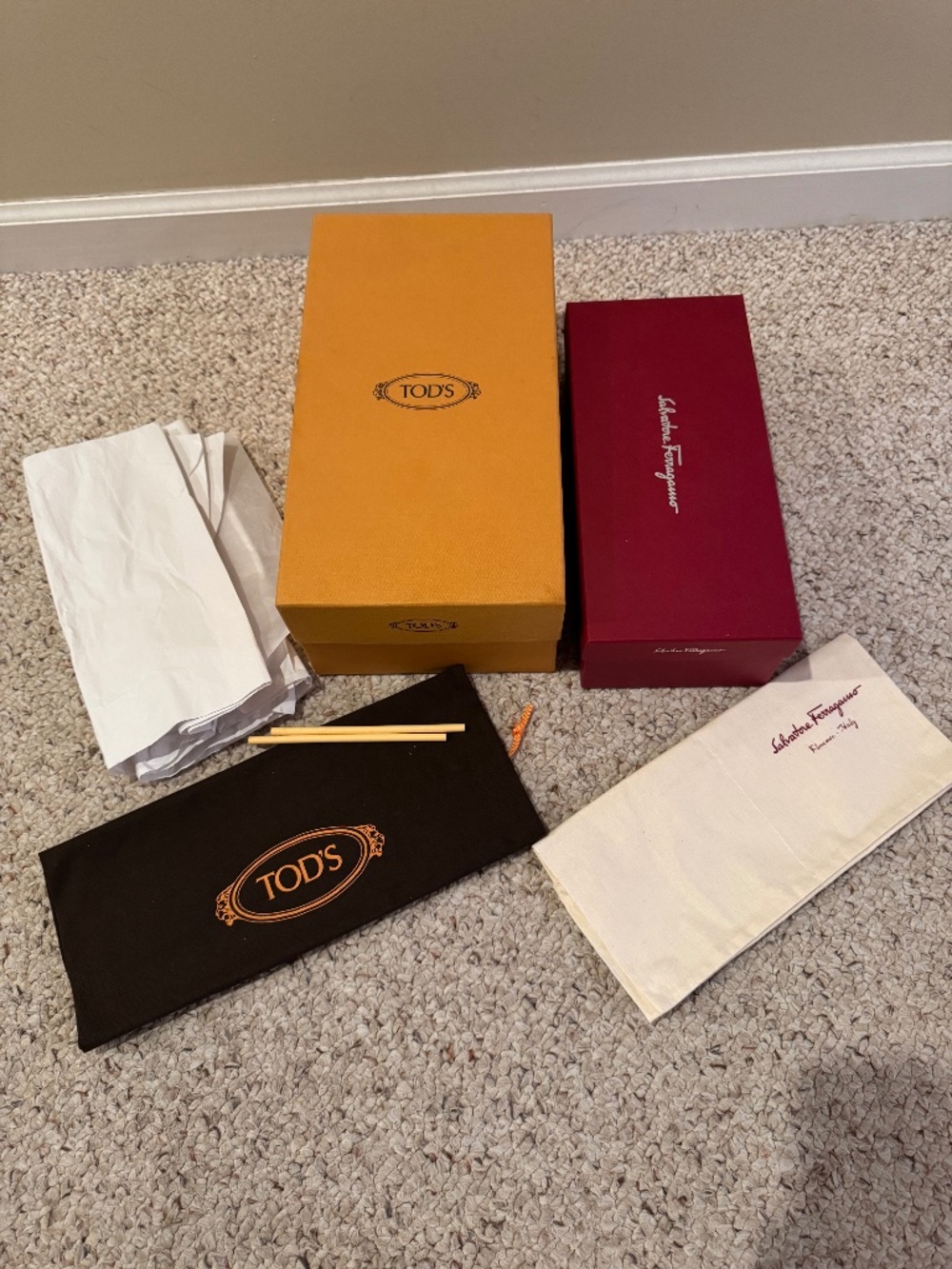 Ferragamo & Tod’s Shoe Box Each with Dust Bags & Tissue Paper